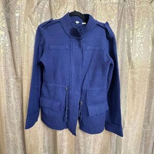MOTH Anthropologie Navy Blue Wool Blend Button Up Sweater Small